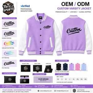 <b>Men</b> Varsity <b>Jacket</b> Purple <b>White</b> Embroidered Custom Logo Regular Fit Turn-down Collar Casual Winter Windproof Breathable Heated - Product Image 4
