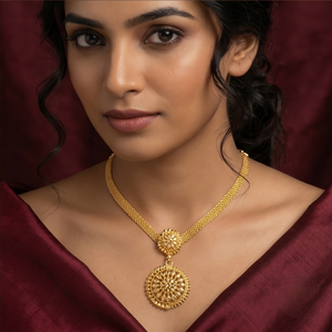 Divyoro Gold Plated <b>Copper</b> Alloy Adjustable Length Short Pendant Necklace Circular Flower Pattern Snake <b>Chain</b> Classic Style - Product Image 3