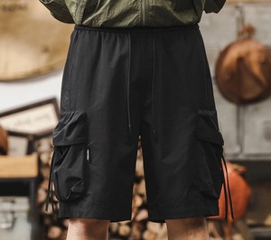 Pantalones Cargo para Hombre, Estilo Americano, Verano, a la Moda, Holgados, Casuales, Versátiles, Lisos, Cintura Media, Deportivos, Transpirables, de Secado Rápido, con Cordón, No Tejidos - Product Image 5