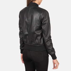 Blouson aviateur en cuir de mouton noir matelassé pour femme, col montant amovible, respirant, écologique, séchage rapide - Product Image 2