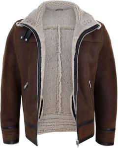 Blouson d'hiver pour homme en cuir marron foncé avec doublure en fausse fourrure, chaud, style bomber, col à boucle, fermeture éclair, épais et décontracté - Product Image 1