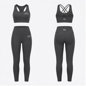Conjunto de Yoga de 2 Piezas North Approach, Cierre Frontal Completo, Color Negro Sólido, Absorbe el Sudor, Ropa Deportiva para Mujer - Product Image 1