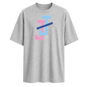 Heather Gray Short Sleeve Crew Neck <b>T</b> <b>Shirt</b> with JJ Embroidered Letter Logo on Front and Large Back Design Casual Streetwear - Product Image 1