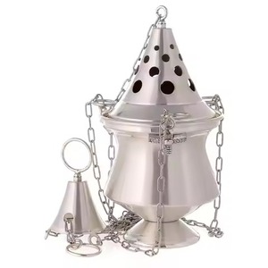 Hand-Made Brass Incense <b>Burner</b> Gold And Silver Finish With Chain <b>For</b> Religious Use All-Season Decorative Design Thurible - Product Image 3
