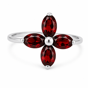 Trendy <b>Garnet</b> Flower Cut Prong-Set Sterling <b>Silver</b> Rhodium Plated <b>Ring</b> for Women's Wedding-Rhaya Jewels - Product Image 3