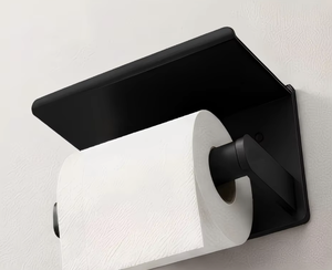 Portarrollos de Papel Higiénico Minimalista para Montar en la Pared con Soporte para Teléfono, Estante de Almacenamiento para Baño de Plástico Negro - Product Image 2