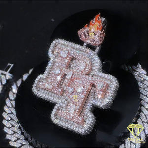 Custom 925 <b>Silver</b> Moissanite <b>Initial</b> R Pendant <b>Necklace</b> Rose Gold Hip Hop Iced Out Letter with Flame Bail GIA Certified Unisex - Product Image 3