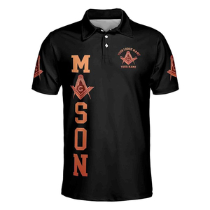 เสื้อโปโลผู้ชายลายเส้นทองคำ "พ่อแห่งฟรีเมสัน" แบบสั่งทำพิเศษ คุณภาพสูง แขนสั้น - Product Image 2