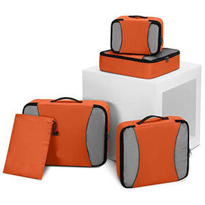 Orange Nylon Packing Cubes Set 4-Piece Luggage Organizers Travel Storage Bags Convenient Compression <b>Suitcase</b> <b>Accessories</b> - Product Image 2