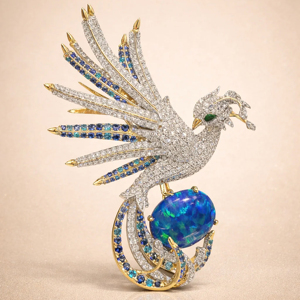 Collier de haute joaillerie pour femme, pendentif oiseau de paradis en cristal pavé, logo personnalisé, saphir multicolore, broche de luxe - Product Image 2