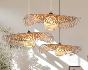 KAI Bamboo Pendant Light Handwoven Rattan <b>Ceiling</b> Lamp Boho Natural Wicker Hanging Light Home <b>Decor</b> Supplier Manufacturer - Product Image 1
