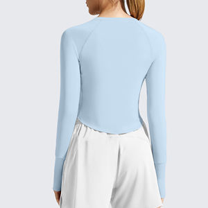 Camiseta de yoga para mujer, transpirable, teñida en color liso, deportiva, de manga larga, de secado rápido, para gimnasio, entrenamiento, yoga. - Product Image 6