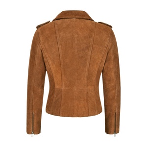 Women's Brown <b>Suede</b> Moto <b>Jacket</b> Turn-down Collar Full Sleeve Zipper Closure Autumn Style Sample Service Available - Product Image 1