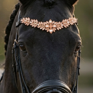 Custom Leather Horse Bridle Browband Peach Champagne <b>Crystal</b> <b>Cluster</b> Snap On Browband Equestrian Bling Horse Tack Accessories - Product Image 1
