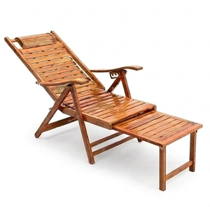 Premium Solid Teak Wood Foldable Lounge Chair with Extendable <b>Footrest</b> and <b>Adjustable</b> Backrest for Outdoor Patio - Product Image 2