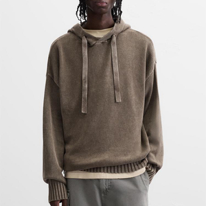 Pull-over en tricot épais personnalisé avec logo pour homme, style streetwear, effet délavé, tendance, et sweat à capuche en tricot pour homme - Product Image 1