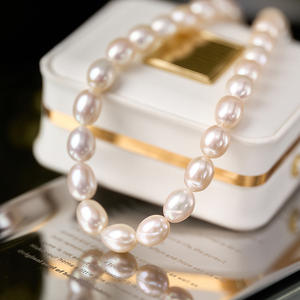 ไข่มุกน้ำจืดทรงเกือบกลม ขนาด 9-10 มม. แสงเงาสวยงาม มีตำหนิเล็กน้อย สำหรับทำสร้อยคอ แบบกึ่งสำเร็จรูป สำหรับงาน DIY - Product Image 1