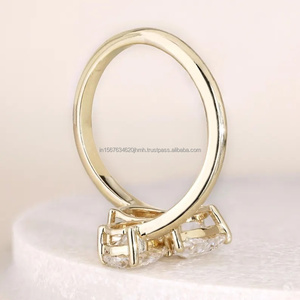 Toi et Moi <b>Ring</b> with <b>Two</b> Pear Diamonds and One Marquise Diamond in Yellow Gold, Unique Three <b>Stone</b> Luxury Engagement <b>Ring</b> - Product Image 4