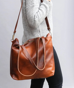 Sac fourre-tout en cuir véritable pour femme, couleur unie, fermeture à glissière, style minimaliste, utilisation quotidienne toutes saisons, sac à bandoulière - Product Image 5