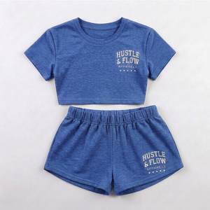 New Arrival Summer Women T Shirt and Shorts 2 Piece <b>Set</b> Custom Logo Print Crop Top Shirt and Shorts Two Piece <b>Set</b> - Product Image 1