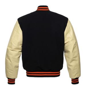 The Best Quality <b>Men</b> Black Wool Body Half White Cow <b>Leather</b> Sleeve Bomber <b>Jacket</b> - Product Image 4