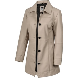 Abrigo Largo de Cuero Genuino Premium para Mujer, Elegante Gabardina Larga, Ropa Personalizada al por Mayor - Product Image 2