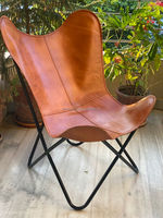Chaise papillon vintage en cuir véritable, faite à la main, chaises décoratives, chaise de salle à manger confortable