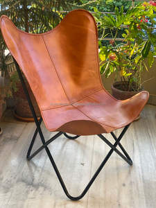 Chaise papillon vintage en cuir véritable, faite à la main, chaises décoratives, chaise de salle à manger confortable - Product Image 4