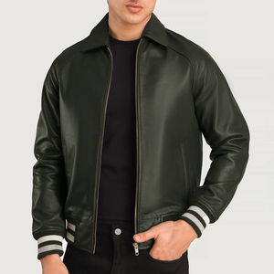 Men's PU <b>Leather</b> Bomber <b>Jacket</b> Turn-down Collar Zipper Closure Regular Fit Autumn Wear Solid Color Moto Style - Product Image 3