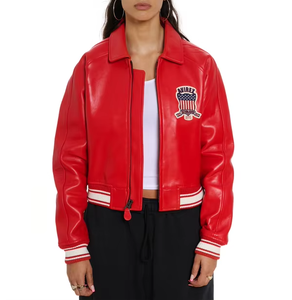 Chaqueta de cuero Avirex para mujer, estilo bomber, corta, transpirable, para invierno, venta al por mayor - Product Image 3