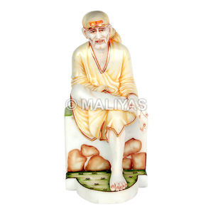 รูปปั้นหินอ่อนไซบาบาทำด้วยมือ | เชอร์ดิไซบาบาบาไอดอลนั่งหินอ่อน-มาลายา - Product Image 1