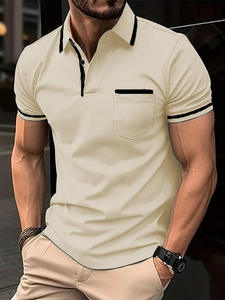 Polo à manches courtes blanc pour homme avec poche, décontracté, tricoté, respirant, design uni - Product Image 6