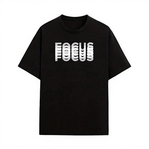 T-shirt noir à manches courtes pour homme, imprimé lettres Focus, col rond, style décontracté, coupe ample, 100 % coton jersey, anti-boulochage, 220 g - Product Image 1