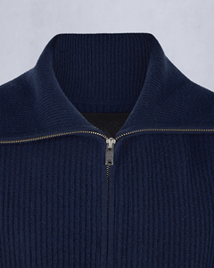 Pull en laine bleu marine pour homme, col châle zippé, coupe classique, veste d'hiver décontractée avec poches - Product Image 6