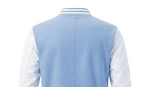 Custom Logo Embroidered Varsity <b>Jacket</b> <b>Men</b> Light Blue White Sleeve Preppy Style Baseball Coat Autumn Casual Wear - Product Image 4