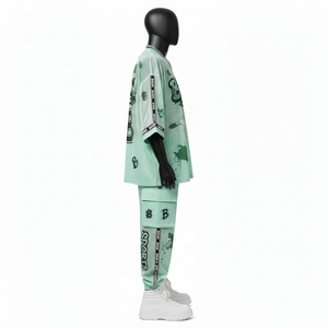 Ensemble homme respirant en jersey et pantalon en maille polyester 180 GSM, style cargo vert menthe, impression de logo personnalisée, 2 pièces - Product Image 3