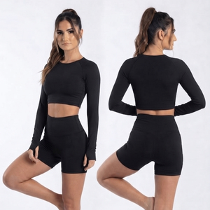 Women Crew Neck Crop Top High Waist Base Layer <b>Shorts</b> Yoga Wear 2 Piece Set Ladies Quick Dry Workout Top <b>Gym</b> Polyester <b>Shorts</b> - Product Image 1
