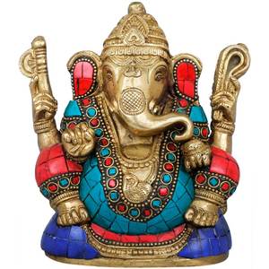 รูปปั้นพระพิฆเนศทำด้วยมือทำจากทองเหลืองขนาด5นิ้วผลิตในอินเดียสำหรับเป็นของขวัญ - Product Image 1