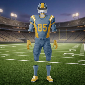 Custom Blue and <b>Yellow</b> American Football Uniform Kit Featuring Helmet Jrsey with Number 85 Padded Pants Gloves <b>Socks</b> Shoes <b>Men</b> - Product Image 3