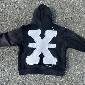 2026 Unisex Oversized Crochet Hoodie Y2K Streetwear Grunge Pullover Back Print Embroidered <b>Black</b> Winter Hoodie Wholesale - Product Image 4