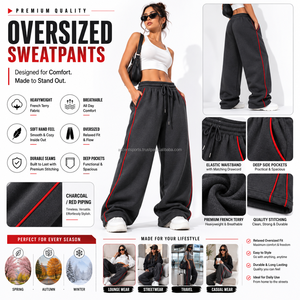 Women's Oversized <b>Fleece</b> <b>Jogger</b> Pants with 100% Cotton <b>Fleece</b> 380 GSM for Loungewear Elastic Waist Durable High Waist Cozy - Product Image 3
