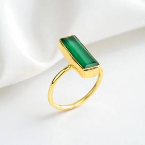 Green Onyx Birthstone Rectangle Bar Bezel <b>Rings</b> | Handmade Gold Plated Band <b>Rings</b> | Minimalist <b>Plain</b> Stackable Jewelry - Product Image 1