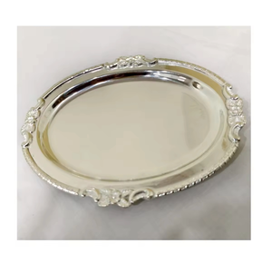 Bandeja Redonda de Metal Brillante con Diseño Elegante, Bandeja Especial para Iftar de Ramadán, Bandeja de Metal para Servir Alimentos, Frutas, Verduras, Dátiles, Decoración - Product Image 1