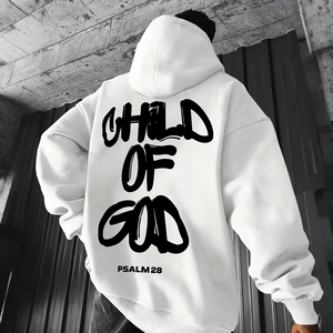 Sweat à capuche blanc ample en polyester tricoté, manches lanternes, style streetwear décontracté, avec poche, pour l'automne - Product Image 2