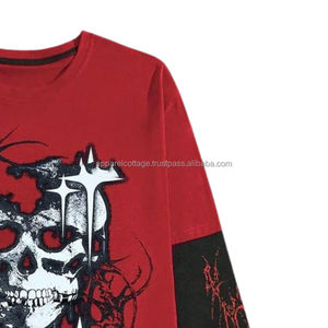 Venta al por mayor personalizado desgastado impresión bordado ajuste recortado lavado ácido doble capa Camiseta de manga larga Camisetas de gran tamaño camisetas - Product Image 3
