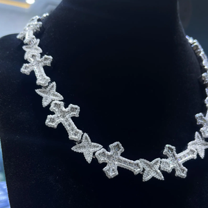 AMBER JEWELS Luxury Moissanite Cross <b>Bracelet</b> Brilliant Cut Pave Setting Silver Plated Hiphop Party Wear Unisex Christian - Product Image 2