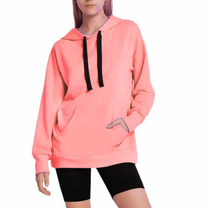 Sudadera con Capucha Oversize para Mujer, Amarillo Sólido, Tejida, Manga Larga con Bolsillos, Transpirable, Casual, Primavera Otoño, Logotipo Frontal - Product Image 6