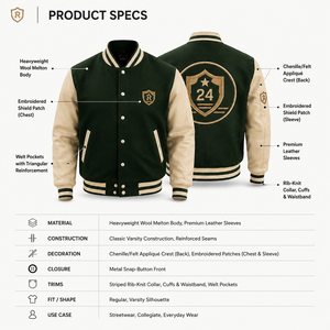 Blouson universitaire en laine verte épaisse de haute qualité pour homme avec badge brodé sur les manches, style streetwear, vêtement d'hiver élégant - Product Image 5