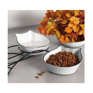 Juego de cuencos de cerámica para mascotas en forma de gato con elegante soporte de metal para alimentos, necesidades de agua, múltiples tamaños y opciones elegantes disponibles - Product Image 2