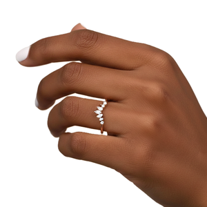 แหวนแต่งงานทรงโค้งประดับเพชรโมอิสซาไนต์ทรงมาร์คีส์และทรงหยดน้ำ ชุบทอง 14K 18K แบบซ้อนได้ ตัวเรือนแบบหนามเตย - Product Image 6